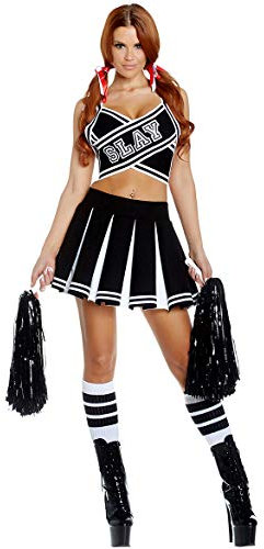 Natashas Damen Cheerleader Kostüm Cheerleader Uniform Karneval Fasching Party Halloween Outfit Kostüm mit 2 Pompoms Socken (M)