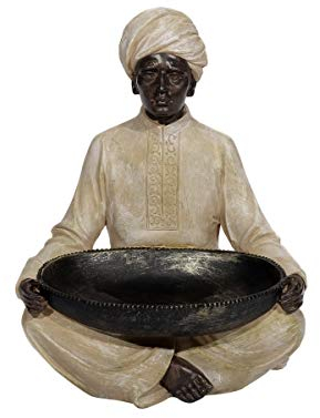 Brillibrum Design Mohr mit Schale groß 30 x 25 x 21 cm Afrika Figur Pralinenschale aus Polyresin Teelichthalter Kerzenhalter Kolonialstil Exotisch sitzende Indische Skulptur groß