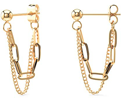 THIORA Kettenglieder Ohrringe | Premium Edelstahl | Kettenohrringe Damen | Chain Ohrstecker | Statement Schmuck (Gold)