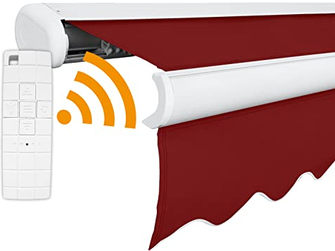 Arilco Elektrische Vollkassettenmarkise Kassettenmarkise Gelenkarmmarkise Markise Sonnenmarkise Sonnenschutz in vielen Farben und Größen wählbar in der Kassettenfarbe Weiss (5x3m Weinrot)