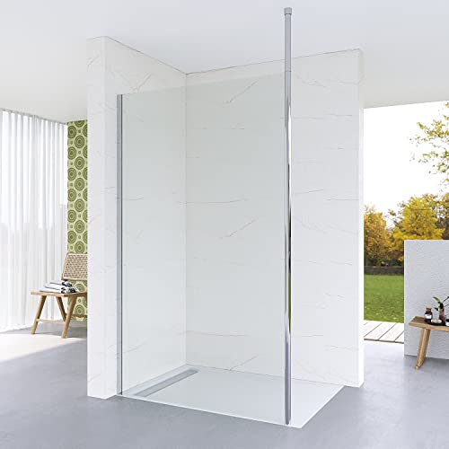 AQUABATOS 100x200 cm Walk in Dusche barrierefreie Duschkabine Duschwand Glas ebenerdige Duschabtrennung Duschtrennwand Glastrennwand Glaswand für Duschwanne | Klarglas 8 mm mit NANO | Deckenstütze