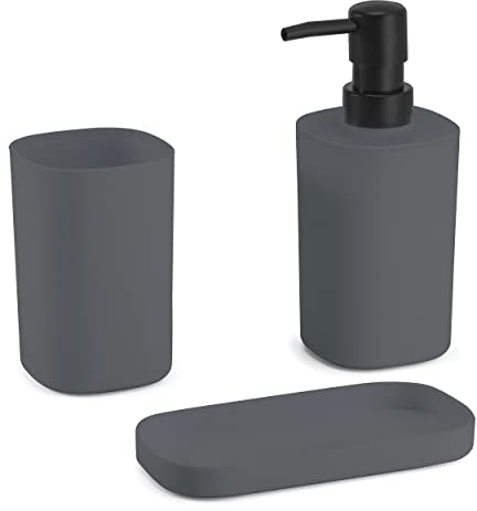MSV Bad Accessoires - Dispensador de jabón, jabonera, Vaso para cepillos de Dientes, Color Antracita Mate