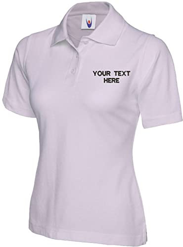 Personalised Embroidered Your Text Ladies Classic Polo Shirt Casual Workwear Partywear Adult Women Gift Top (Lilac, M, m)