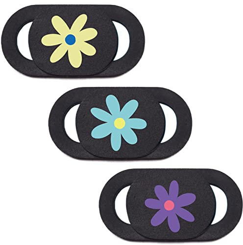 VeekyVicky Laptop Camera Cover Slide Webcam Cover for Privacy Fits for Mini PC, PC, Surface, Tablet, Desktop Computer, Smart Phone - 3 Packs, Flower