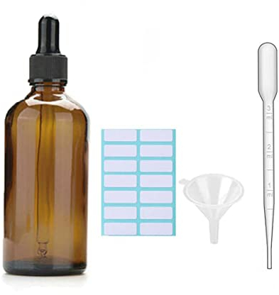 1Pcs Amber Glass Dropper Bottles With Black Caps, Measured Pipette, Funnel and Labels;100ML Glass Eye Dropper Bottles for Essential Oil Pipette Refillable