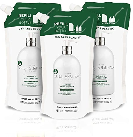 Baylis & Harding Jasmine & Apple Blossom Anti-Bacterial Hand Wash 1 litre Refill Pouch (Pack of 3) - Vegan Friendly