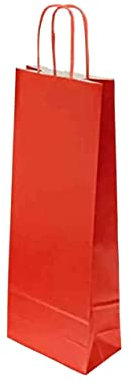 Florio Carta - Pacco da 25 Shopper per Bottiglie di Vino Colore Rosso |Carta da 110 gr.| Dimensioni: 14x09x39 cm| Manico in Carta Ritorta Colorata | Disponibile in Vari Colori