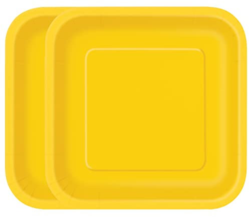 WedDecor Pack of 16 Paper Plates, 7 x 7 Strong Square Disposable Paper Plates Perfect for Picnics, BBQ, Birthday, Baby Shower, Wedding & Christmas Events, Neon Yellow