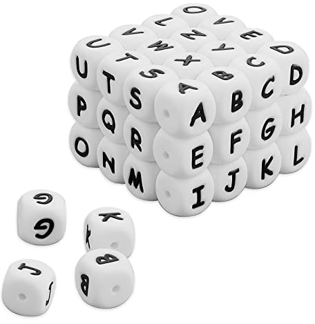 52 perline in silicone con lettere dell'alfabeto, 12 mm, quadrate, per braccialetti fai da te, collane, gioielli