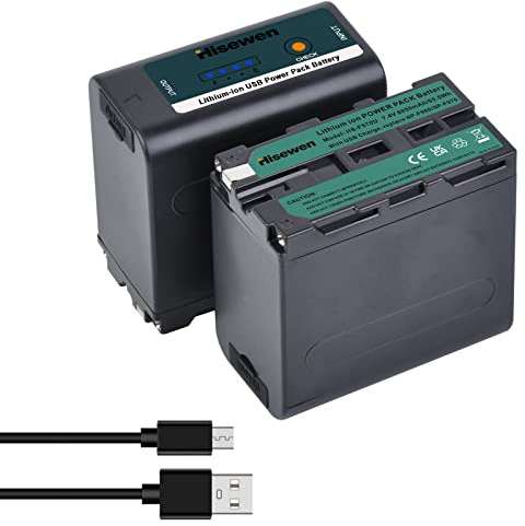 Hisewen 2Pack NP-F970 Akku mit USB Ladeanschluss für Sony NPF F960 F750 F550 F980 F930 F770, NP-F Akkus für YONGNUO LED-Videoleuchte YN660 LED308