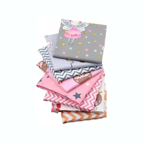 CraftsFabrics 8pcs Pink Fairy Cartoon 100% Cotton 40x50cm Wide Children's Fat Quarters Fabric Bundle for Quilting, Scrapbooking, Patchwork, Arts & Craft Projects