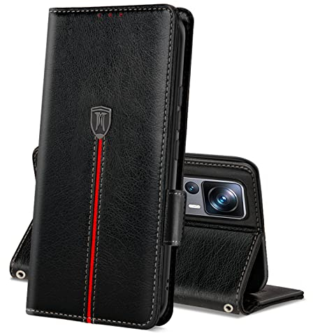Hülle für Xiaomi 12T Pro/Xiaomi 12T 5G, Magnet Leder Kartenfach Handyhülle, Klappbar Wallet Tasche Mi 12T Schutzhülle, Flip TPU Bumper Silikon Cover, Stoßfeste Case für Xiaomi 12T Pro 5G Schwarz