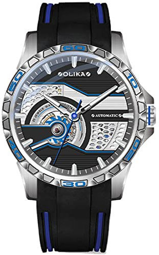 RobertDTesta Automatische Mechanische Sportuhren Für Männer, Modische Doppelseitige Skelettierte Mechanische Freizeituhren Mit Leuchtdioden,Silver case Blue
