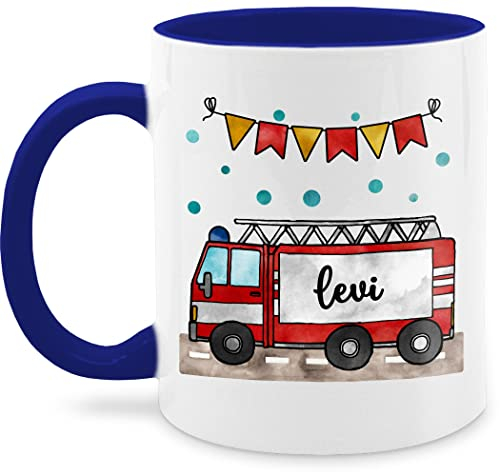 Tasse Tassen 325ml - Feuerwehrauto Motiv I Leiterwagen Geschenk Feuerwehr I Löschzug - 325 ml - Dunkelblau - geschenke feuerwehrmänner feuerwehrtasse jugendfeuerwehr name kindertasse kind