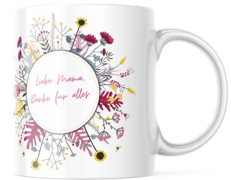 Tassen nerd Tasse avec amour maman, merci pour tout – Motif floral – Capacité de 330 ml – Cadeau amusant pour la famille, le partenaire et les amis – Pour toutes les occasions – Fabriqué en Allemagne