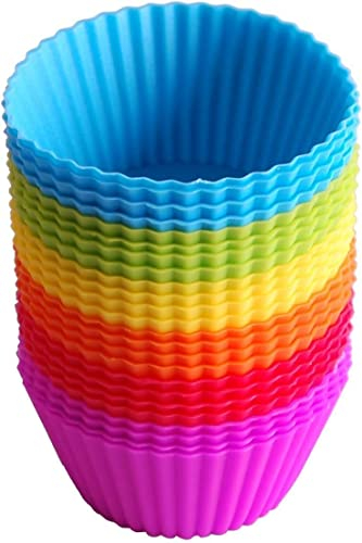 BANSHAN Silicone Muffin Cupcake Cases 7cm Large Cupcake Moulds Baking Cups 12 Pcs Reusable Non-Stick Jelly Cake Mould for Cakes Ice Creams Puddings Jelly