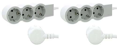 Legrand, Flache Steckdosenleiste, 3-Fach Steckdose, Mehrfachsteckdose, 1,5 Meter Kabellänge, Ultraweiß/Grau, 694549 (Packung mit 2)