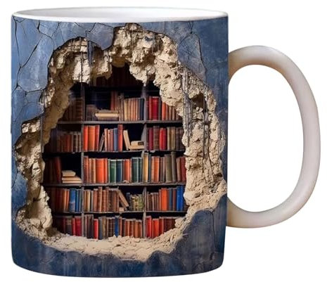 PUZAME 3D Bookshelf Mug | Creative Multi-Purpose Ceramic Coffee Mug | 3D Library Bookshelf Mug | 3D Effect Books Mugs | A Library Shelf Cup | Book Club Cup | Gifts for Readers Bookish Book Lovers (A)