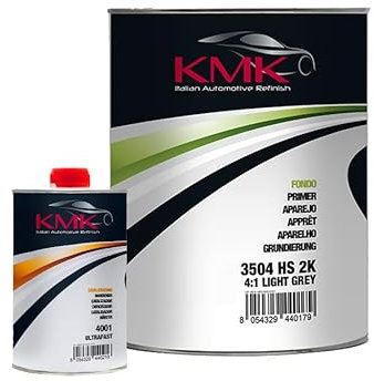 KMK Fondo GRIGIO CHIARO HS 2K 4:1 con catalizzatore ultrarapido 4 L di fondo + 1 L di catalizzatore | Kit Professionale per carrozzeria