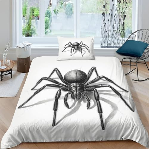 JALYKA Spinne 3D Gedruckt Bettwäsche Set 3 Teilig Bettbezug Mit Kissenbezug Soft Microfaser Luxus Modern Mit Reißverschluss Für Erwachsene Und Kinder Single(135x200cm)
