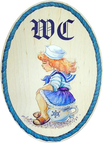 Kaltner Präsente Geschenkidee - Holz Geschenkartikel Deko Türschild im Antik Design Dekoartikel Motiv WC Toilette Damen MÄDCHEN (18 x 13 cm)