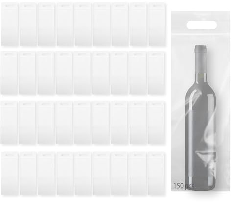 KEJJNYER 150 sacchetti per vino in plastica trasparente con manici, con chiusura in plastica, sacchetti per bottiglie di vino trasparenti, per viaggi, ristoranti, bar