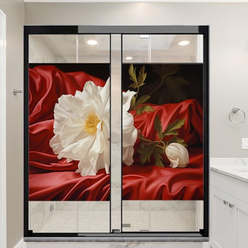 Natürliche weiße Orchideen-Fensterfolie, Raumdekoration, moderne schöne Pflanzen, Buntglas-Fensterfolie, Sonnenblockierung, Wärmeregulierung, kein Kleber, Fensterabdeckung für Zuhause, Büro, 90 x 160