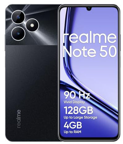 realme Note 50 Smartphone 4+128GB, Display da 90 Hz, Fino a 8GB di RAM dinamica + 128GB di ROM, Fotocamera AI da 13MP, Corpo sottile 7,99mm, Batteria di lunga durata da 5.000mAh, black(no adapter)