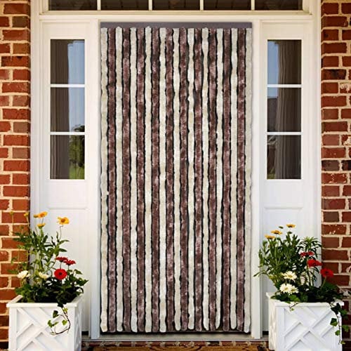 Kavolet Türvorhang aus Chenille, 90x200 cm Fadenvorhang Insektenschutz Fliegenschutz Vorhang Flauschvorhang Plüschvorhang Türvorhang für Camping Wohnwagen Beige und Hellbraun
