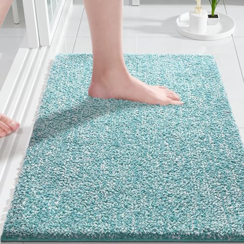 Yimobra Rutschfester Badezimmerteppich Extra weich und bequem Wasserabsorbierende, Dicke und maschinenwaschbare Badematte Flauschig für Dusche und Badewanne, Purple&White, 43 x 61 cm