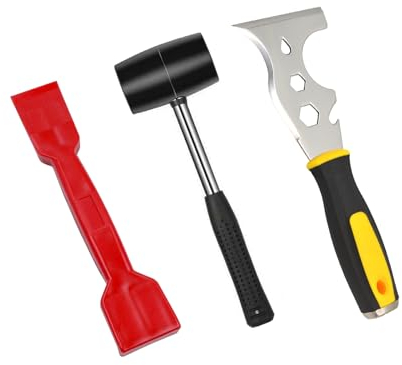 VZU 3PCS Window Glazing Tool Kit, Multi-Functions Glazing Tools Bundle, Glazing Tool Kit with Pressure Strip Glazing Shovel, Rubber Mallet, Plastic Shovel for Windows, Doors Hand Tool Set