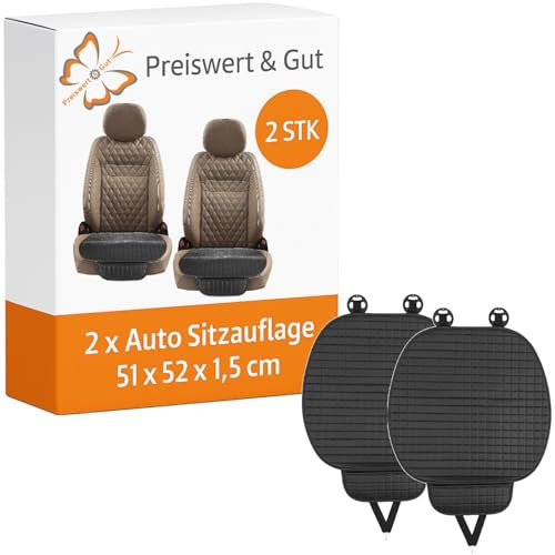 Preiswert&Gut 2X Sitzkissen Auto Premium 51x52x1,5cm - Autositzschoner Vorne Wasserdicht - Sitzauflage Auto Kratzfest - Sitzschoner bequem, UV-beständig - Vorne mit Autositz Organizer am Schoner