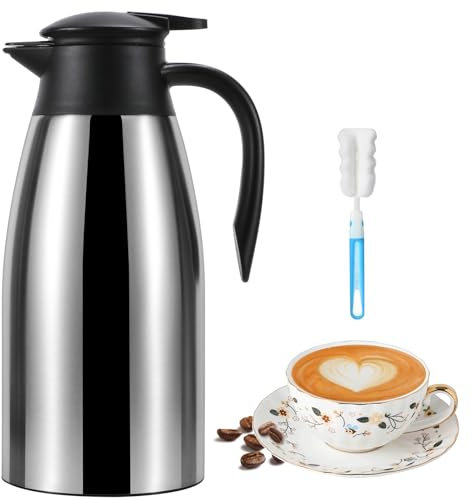 Jarra térmica de café de 68 onzas para mantener el calor, jarra para líquidos calientes, termo de acero inoxidable, dispensador de bebidas al vacío para café, agua caliente, mantiene caliente 12 horas