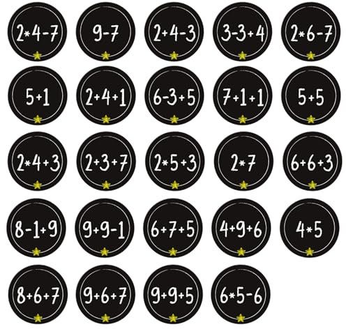 BETESSIN 48 Adventskalender Zahlen Aufkleber Schwarz - 4cm Adventsaufkleber mit Rechenaufgaben -Adventskalender Aufkleber 1-24 - Mathe Rechen Aufkleber für Weihnachten zum Basteln und Verzieren