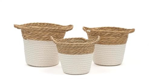 ARZOM - Seegras Korb Set – Aufbewahrungskorb mit Henkeln – Vielseitiger Flechtkorb als Wäschekorb, Blumentopf & Ablagekorb – Körbe geflochten aus robustem Seegras im Boho Stil – 3teilig