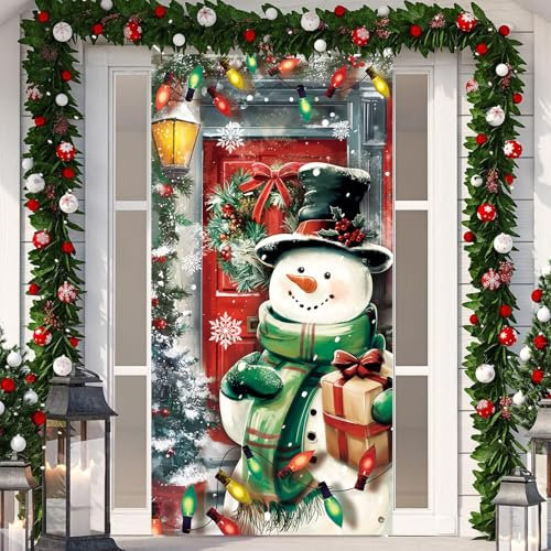 Banderines de Navidad, Decoración de Cubierta de Puerta, Muñeco de Nieve Banner, 185 x 90 cm