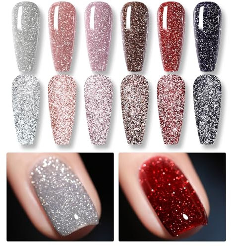 Born Pretty UV Nagellack Glitzer -Gel Nagellack Glitzer Reflechissant Funkelnd Rot Schwarz Einweichen UV Lack Sparkly Shiny Gel