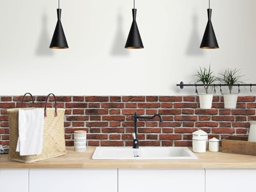 CAMELEO Crédence cuisine adhésive vinyle, effet brique rouge, 200 x 40 cm - Convient aussi comme adhésif décoratif pour meuble - résistant et imperméable