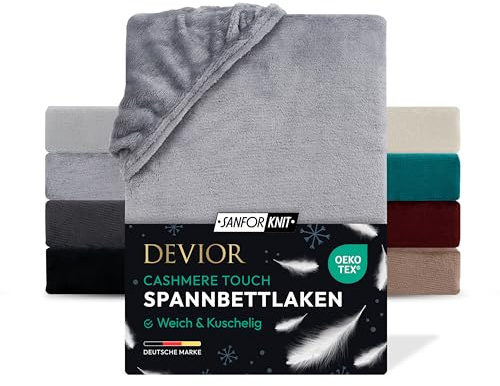 Devior Cashmere Touch Spannbettlaken, Grau, 90x200-100x200 cm – Flauschig weich & wärmend – Mikrofaser mit 190 g/m²– Winter-Spannbetttuch für Topper & Matratzen – Oeko-TEX Zertifiziert