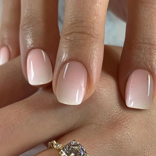 24pcs Square Stick on Nails Kit for Women, Natural and Petite Extra Short Fake Nails, Easy Application Press on for DIY Nail Art, Durable and Stylish