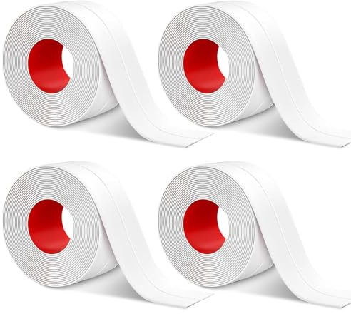4 pcs Joint Silicone Blanc Salle de Bain,Taille par rouleau 5m*3.8cm，Ruban auto-adhésif anti-moisissure et anti-fuite adapté à de nombreuses occasions pour cuisine ou salle de bain