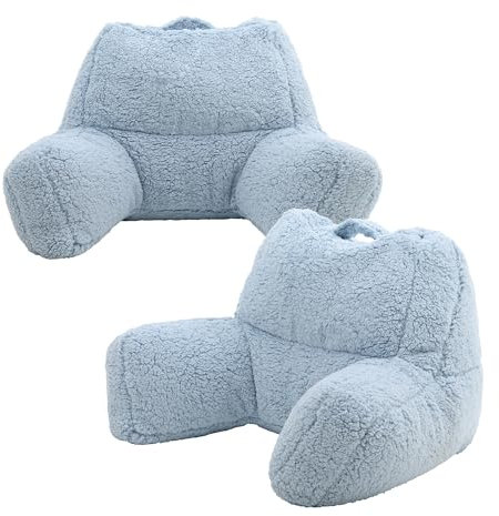 Icon Teddybär Rückenlehne Lesekissen, Hellblau, 2er Pack, Lesekissen Flauschig mit Sitzsack Füllung, Rückenstütze mit Tragegriff