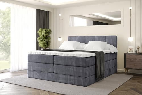 ALTDECOR Boxbett mit H3 H4 Matratze LIRO King - 180x200 - Dunkelgrau | Lattenrost, Topper, Boxspringbett mit Bettkasten, Bett mit Stauraum, Doppelbett, Polsterbett