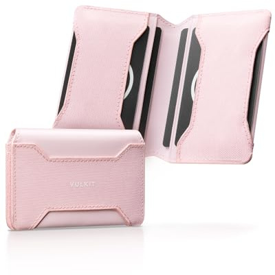 VULKIT Portefeuille Homme Cuir Petit Porte Carte Homme ou Femme RFID Porte Carte Bancaire Sécurisé, Rose