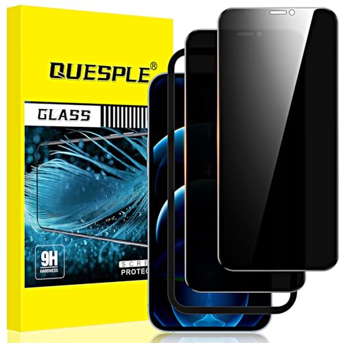 QUESPLE [2 Pièces] Verre Trempé Anti Espion pour iPhone 12 Pro Max 6,7 Pouces, Film de Confidentialité Protection en Écran, Équipé d'un Outil d'Alignement Simple [Dureté 9H ][Compatible Coque]