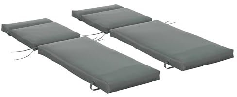 Outsunny 2er Set Auflage für Sonnenliege, Flammhemmend Liegenauflage mit Bänder für Gartenliege 8cm dick Polsterauflage Liegestuhl Kissen für Gartenmöbel, Auflagen für Deckchair 196x55x8 cm Dunkelgrau