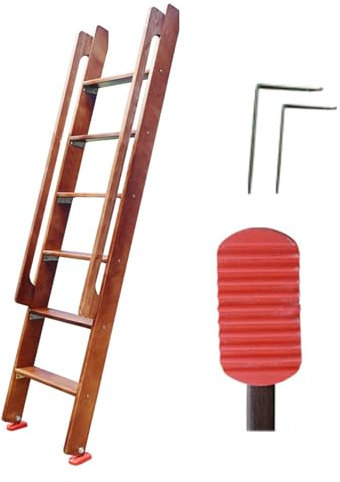 Scala per Soppalco Scale Soffitta Scala Antincendio in Legno, Scala Soffitta con Piedini in Gomma Antiscivolo Tappetini + Ferramenta, Scala Portante per Soffitta per Letto a Castello(Brown,6 step-1.75
