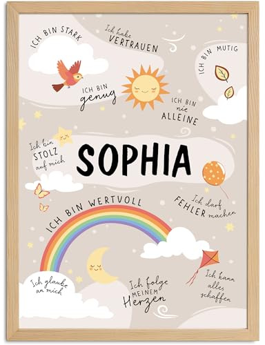 SpecialMe® Affirmationsposter Kinder mit Name personalisiert Wandbilder Kinderzimmer Wanddeko Mutmacher Selbstliebe Motivation Weiss