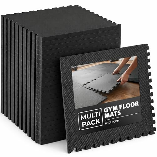 ZENO Interlocking Floor Mats | Gym Floor Mats | Gym Mat for Home | Foam Floor Tiles | Black 60 x 60CM Foam Flooring for Workout, Weights and Yoga | Flooring for Home (6)