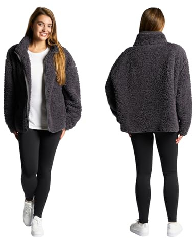 OHS Mens Fleece Jackets Full Zip, Teddy Fleece Jacket Women Soft Cosy Warm Winter Womens Clothing Ladies Jackets Sweatshirt Mens Fleece Top Long Sleeve Pullover for Travel Hiking, Charcoal Grey - S/M